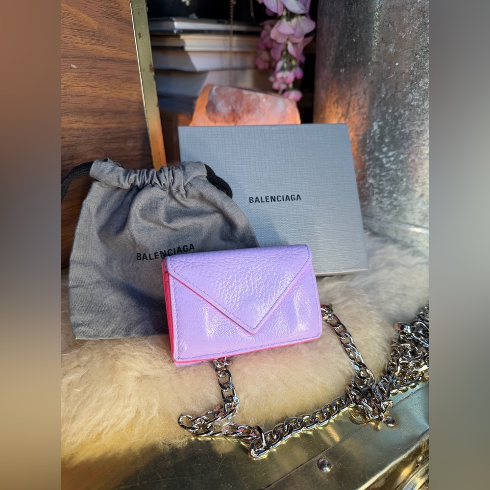 Balenciaga Lilac Calfskin Envelope Mini Wallet on Chain with Pink Interior - Picture 14 of 14